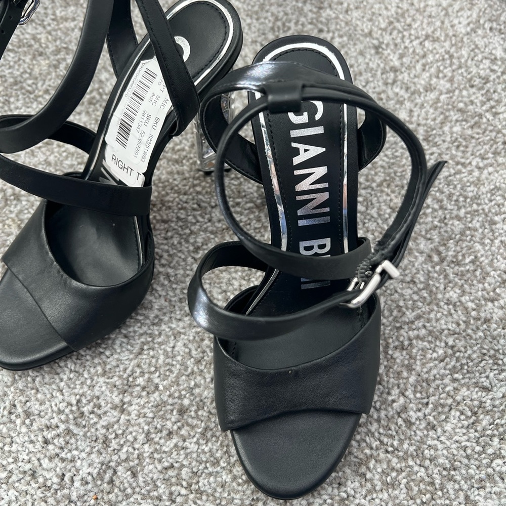 Gianni Bini Black Strappy Heels with Crystal Block - Picture 2 of 7